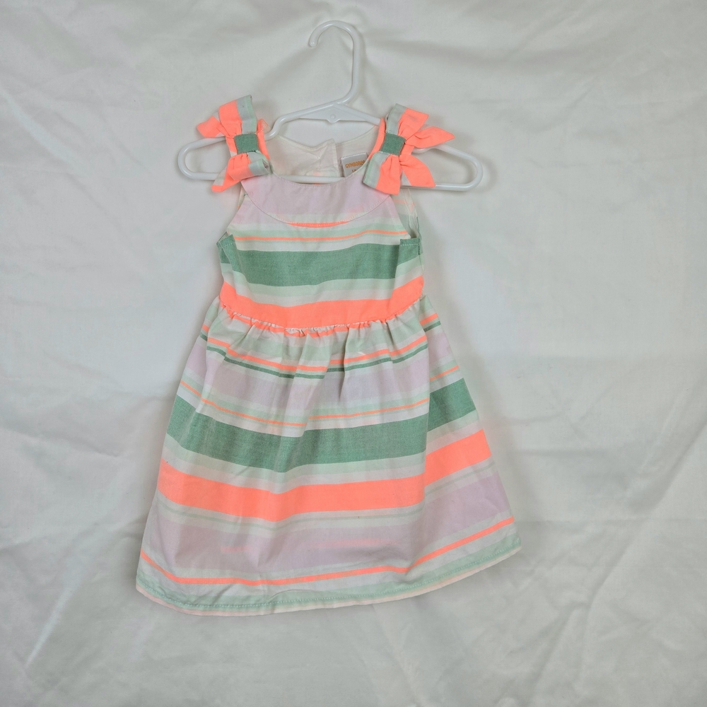 Gymboree Girls Neon‎ Orange Striped Sleeveless Bow Accent Dress 12-18 Months